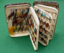 Fine Malloch Perth Fly Box and Flies: fine retailers black japanned salmon fly box, three internal