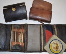 Army & Navy leather fly wallet - containing many materials, barley used to incl feathers, fur, wool,