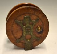 Scarce and unusual Frog Back light stained mahogany and brass big game reel: 6.5