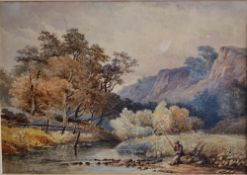 Fishing water colour - tranquil fishing scene with mountain back ground - image 10.25