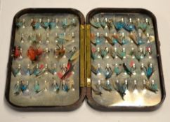 Hardy Bros Neroda Fly Case: ox blood red clip fly case for 70 flies containing approx. 45 flies