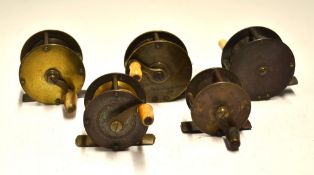 Collection of brass crank wind reels (5): 3x 2