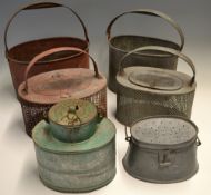 Live Bait Kettles (4): 4x various zinc bait kettles to incl 2x large oval both with removable mesh