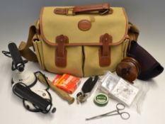 Good Barbour Canvass and Leather tackle bag and assorted tackle: to incl 3.5