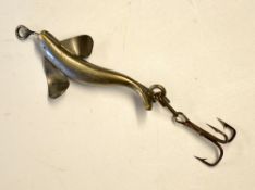 Early 20thc Lure: scarce Pigott Pat curved spinning bait c/w original treble - overall 1.5