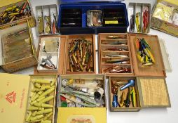 Spinning Baits - large collection: to incl Efgeeco lure box containing a variety of spoons, mepps,