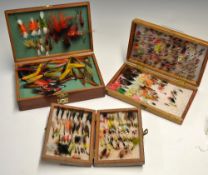 Large Double fly box and flies (3) containing a large quantity of salmon flies including doubles,