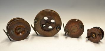 Various wooden Nottingham reels (4) to incl A.W Gamage Ltd Holborn E.C 4