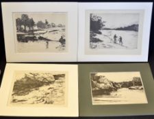 Norman Wilkinson dry point fishing prints (4): titled 