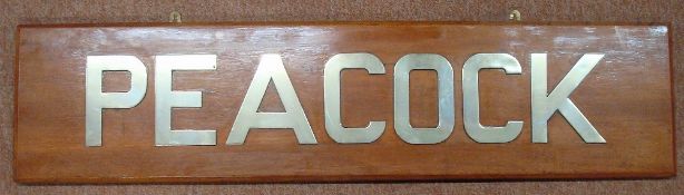 HMS Peacock P239 Name Plaque taken from ship - brass metal letters on wood taken directly from the
