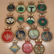 Selection of 15x Royal Navy Ship Crests to include HMS Rocket, Dispatch, Ambush, Royal Oak plus
