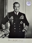 Lord Mountbatten of Burma Signed Print signed to the mount below, framed measures 31x39cm approx.