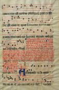 Late 15th Century Antiphonal - a large mss. vellum leaf with Music in 4 line staves, text in black