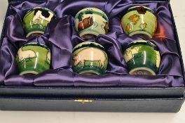 Set of 6x Moorcroft Pottery Egg Cups 1998 decorated in Farm animals, measuring 5cm approx. all