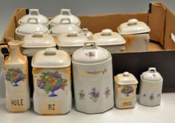 Two sets of French graduated Kitchen storage jars with lids 19x items - Box