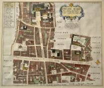 'Cheape Ward' - Guildhall Cheapside Poultry - London Map - appears engraved with coloured parts c.