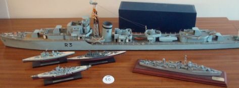 Selection of Model Ships to include a large R36 measures 93cm length plus other miniature models HMS