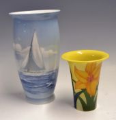 Large B & G Kjobenhavn Denmark Vase depicting a sailing boat, marked 8713-450 ESX to the bottom,