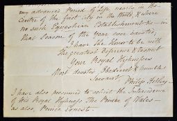 Circus - Autograph - Rare Philip Astley (1742-1814) Signed Hand Written Letter - together with