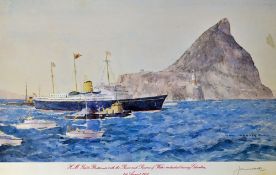 HM Yacht Britannia Signed Colour Print with the Prince and Princess of Wales embarked leaving
