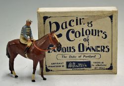 C.1940s Britains Lead Racing Colours of Famous Owners white and blue stripes, blue sleeves, No237,