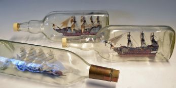 3x Ships in Bottles contained in glass bottles includes various Galleon models in bottles