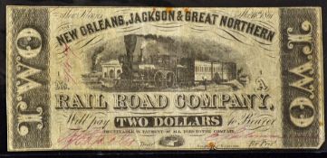 New Orleans, Jackson & Great Northern Rail Road Company Nov 1861 $2 Banknote - November 1861 being