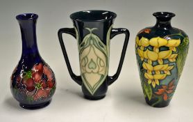 3x Various Moorcroft Pottery Vases includes 1998 measuring 16cm approx., plus a double handled