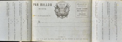 Balloon Post Siege of Paris 1870-71 Complete small unissued first ever air mail letter form - Coat