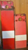 2x Railway Semaphore Stop Signals enamel signals, red and white, measure 29x122cm and 29x93cm