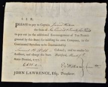 United States -American War Of Independence. Hartford, Conn. 1777 - Order 