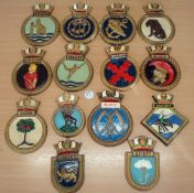 Selection of 14x Royal Navy Ship Crests to include HMS Ajax, Hound, Newfoundland, Exmouth, plus