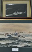 HMS Vanguard photograph in black and white, appears with creases, framed measures 40x35cm approx.