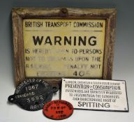 British Transport Commission 'Warning' Sign together with 'Registered by the 1967 BR (Sc) Standard