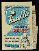 1946 FA Cup Final programme Charlton Athletic v Derby County has match ticket and cut out reports.