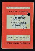 1957/1958 FA Cup Workington v Manchester United 3rd Round match programme at Borough Park. Has punch