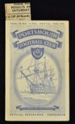 Scarce 1953/4 Portsmouth v St Mirren Friendly football programme has some marks inside but front