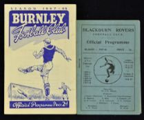 1947/1948 Wolverhampton Wanderers away football programmes at Burnley and Blackburn Rovers, both