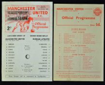 1958/59 Manchester United Reserves v Leeds United Reserves football programme with token plus 1968/