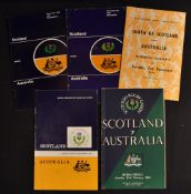 Scotland v Australia rugby programmes from the 1950's onwards (5): to incl 4x v Scotland '58, '