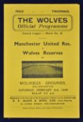 1945/1946 Wolverhampton Wanderers v Manchester United Reserves football programme - Central League