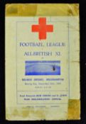 War-time 1939/1940 Football League v All British XI Red Cross football programme match at Molineux
