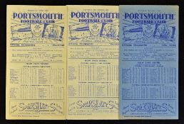 Portsmouth v Wolverhampton Wanderers Division 1 match programmes 1948/1949, 1949/1950, 1950/1951.