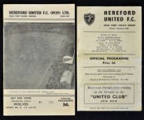 1953 Hereford United v Exeter City FA Cup Replay football programme date 28 Nov together with 1968