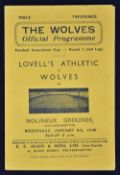 1945/1946 FA Cup Round 3 Wolverhampton Wanderers v Lovells's Athletic football programme 9 January