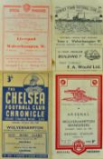 1947/1948 Wolverhampton Wanderers away football programmes at Arsenal, Chelsea, Grimsby Town and