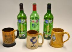 Collection of Rugby Ceramic Tankards and RWC Glassware wine bottles (6): Arthur Woods 