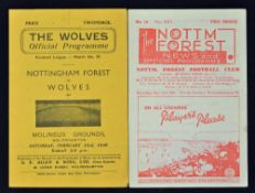 1945/1946 Wolverhampton Wanderers v Nottingham Forest football programme 4 pager (23 February