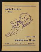 Rare 1962 British Lions v South Africa Combined Services rugby programme: played in Potchefstroom on