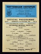 23/10/68 Tottenham Hotspur v Charlton football programme single sheet for a London Youth Cup 1st